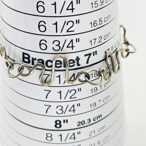 Silver Tone Link Bracelet Modernist Wavy Artisan Style - Picture 2 of 5